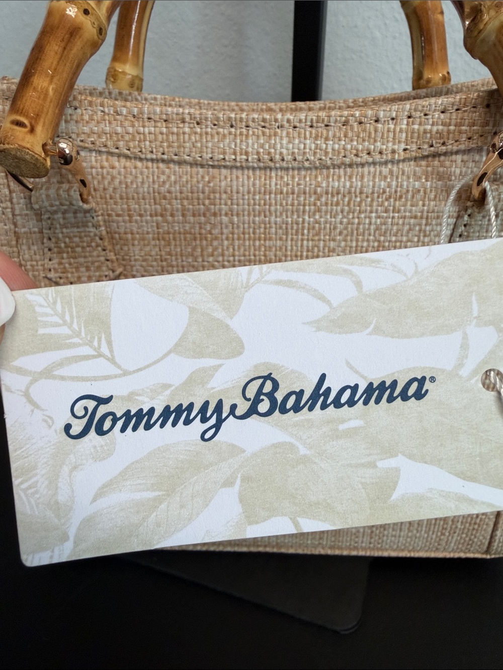 Tommy Bahama | Natural Woven Textured Faux Bamboo Handle Mini Tote w/Crossbody - Picture 2 of 8